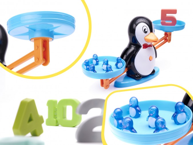 Balanta educationala pentru invatarea numerelor, Model pinguin, Plastic, +3 ani, 34.5x9.5x17 cm, Multicolor