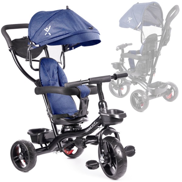 Tricicleta pentru copii cu scaun rotativ si roti de cauciuc, 105 cm x 94 cm x 52 cm, culoare albastru [1]