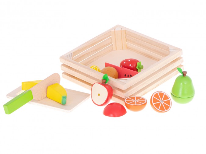 Fructe din lemn ,de taiat, cu magnet în cutie + accesorii