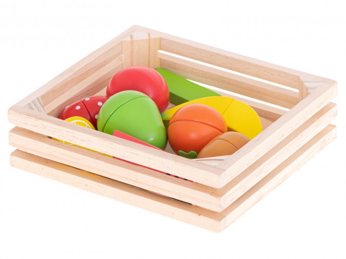 Fructe din lemn ,de taiat, cu magnet în cutie + accesorii