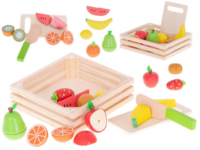 Fructe din lemn de taiat cu magnet în cutie + accesorii