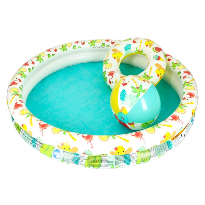 Set 3 piese Piscina gonflabila colac si minge Multicolor 122 cm