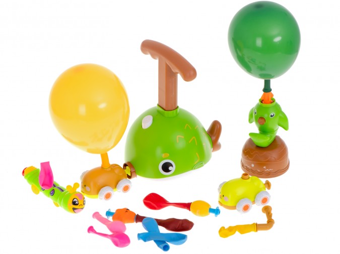Set masinute zburatoare, lansator baloane,  include 2 masinute si 10 baloane