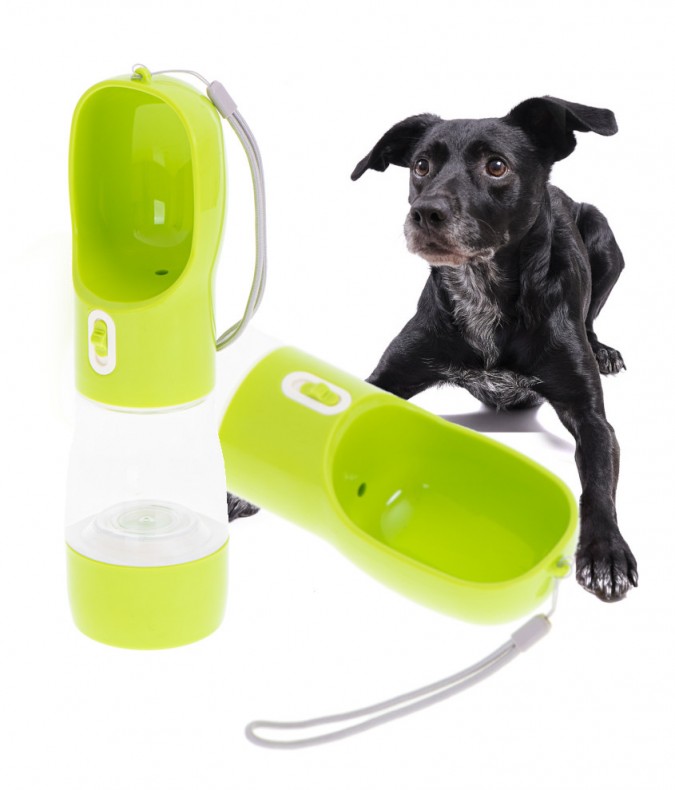 Sticlă portabilă de apă și hrană pentru câini verde