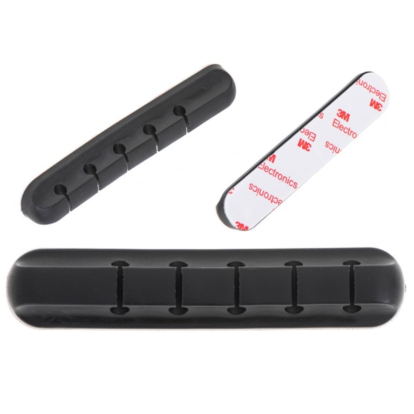 Organizator cabluri, 5 fire, autoadeziv, silicon, negru [1]
