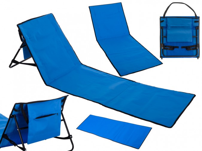 Saltea de plajă cu spătar pliabil, albastra, 150 x 47 x 48cm