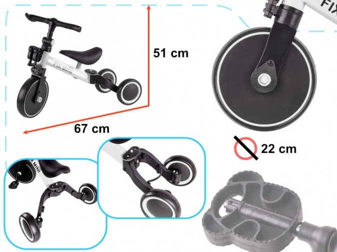 Tricicleta Trike Fix Mini 3 in 1, cu pedale, alba