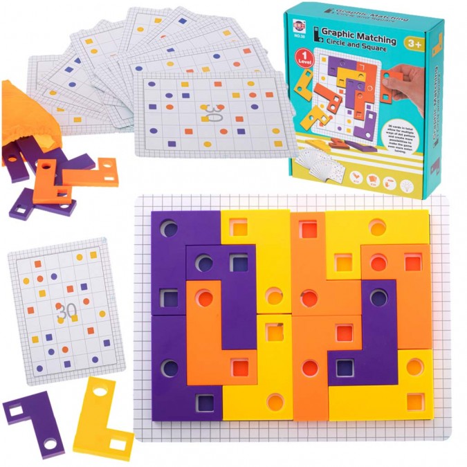 Joc de logica tetris cu blocuri de constructie si carti 42 piese +3 ani