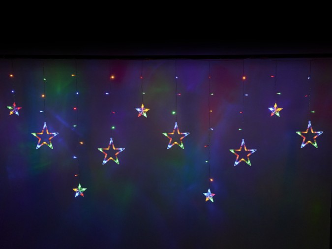 Instalatie cu leduri, tip cortina cu stelute,2.5 m , 138 led-uri multicolore