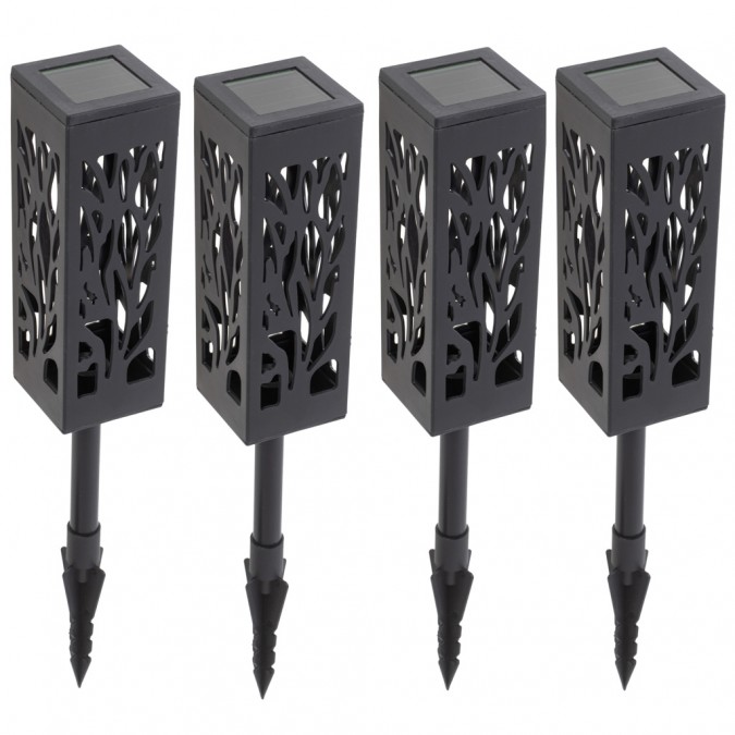 Lampi solare decorative cu picior, 4 bucati, negre