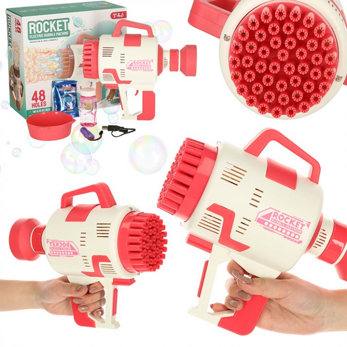 Pistol cu bule de sapun din plastic cu baterii si lumina roz