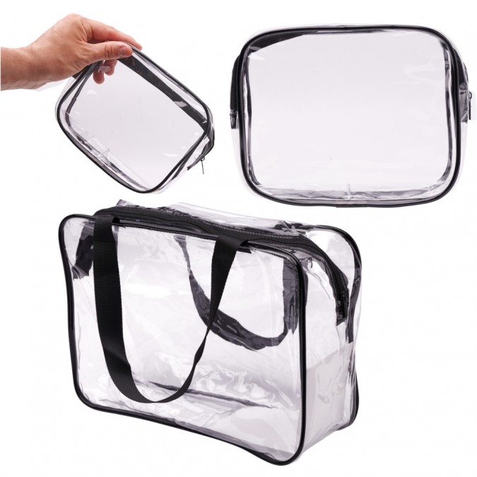 Set genti cosmetice pentru calatorii, 3 bucati transparente