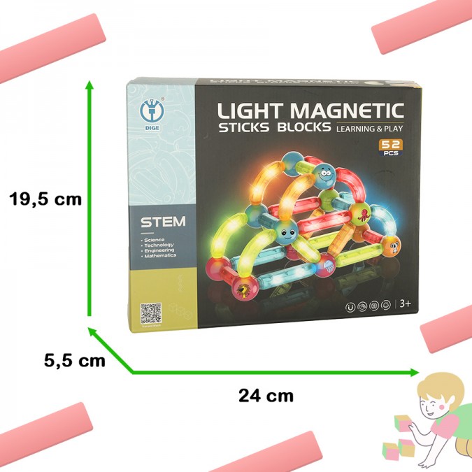 Blocuri de constructie magnetice luminoase 52 elemente