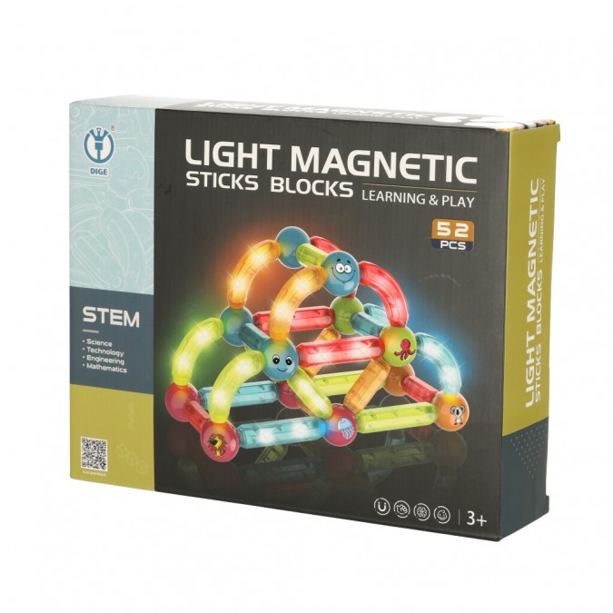 Blocuri de constructie magnetice luminoase 52 elemente