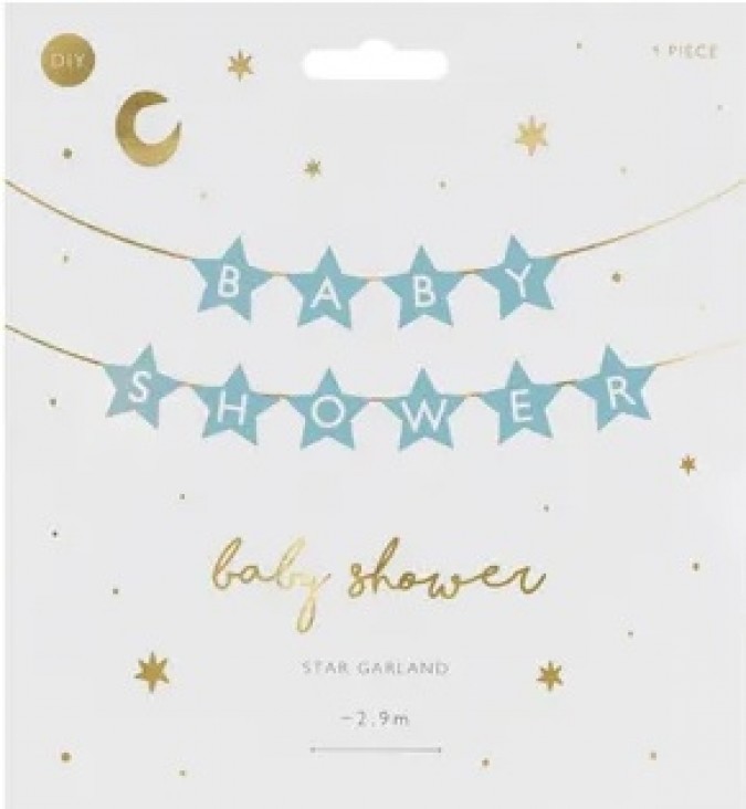 Banner în forma de stea cu inscriptia Baby Shower 290x16,5 cm
