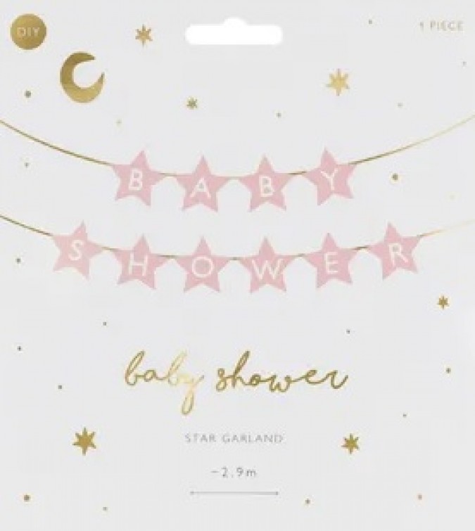Banner pentru baby shower, stele roz,290cm x 16.5cm