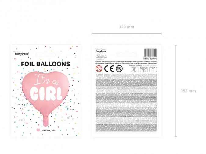 Balon din folie "este fata" pentru baby shower, inima roz, 48 cm