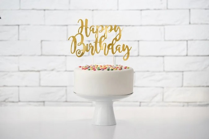 Decoratiune pentru tort Happy Birthday , auriu, 22.5 cm