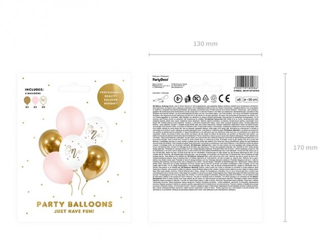 Baloane pentru ziua de nastere, alb, auriu, roz, 30 cm, 5 buc