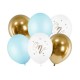 Baloane pentru ziua de nastere, alb, auriu, albastru deschis, 30 cm, 6 buc
