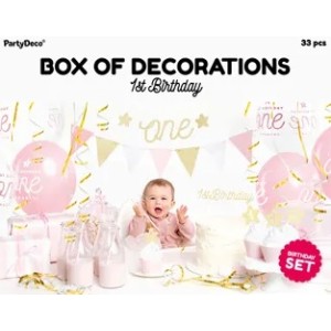 Set decoratiuni pentru ziua de nastere, prima aniversare, roz si auriu Set decoratiuni pentru ziua de nastere, prima aniversare, roz si auriu