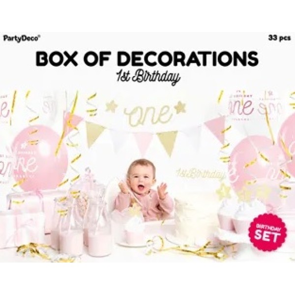 Set decoratiuni pentru ziua de nastere, prima aniversare, roz si auriu [1]