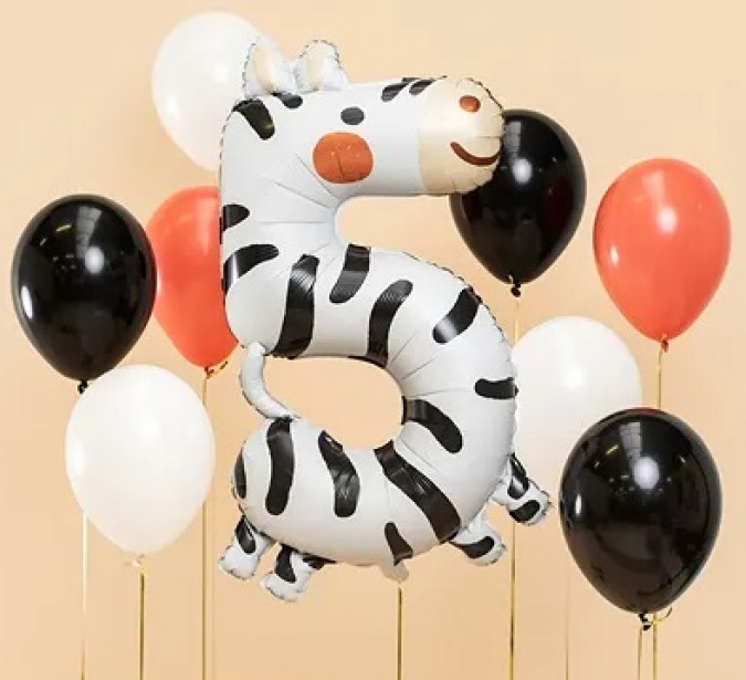 Balon din folie, pentru ziua de nastere, cifra 5, zebra, 42 x 81 cm