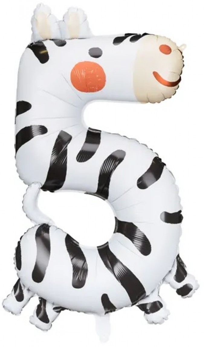 Balon din folie, pentru ziua de nastere, cifra 5, zebra, 42 x 81 cm