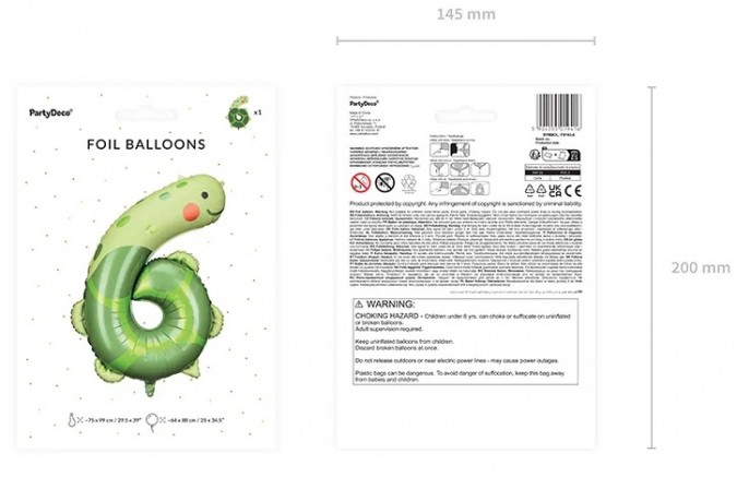 Balon din folie pentru ziua de nastere, cifra 6, broasca testoasa, 57 x86 cm