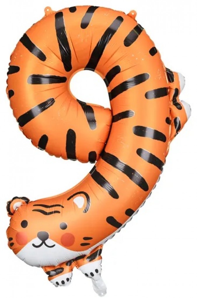 Balon pentru ziua de nastere cifra 9, tigru, 49 x 76 cm