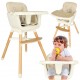 Scaun de masa pentru copii, cu picioare din lemn si suport pentru picioare, tavita detasabila, bej
