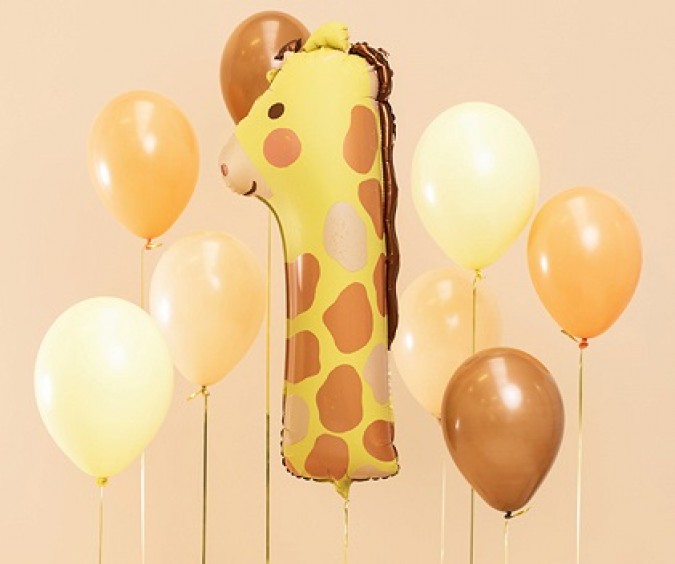 Balon din folie, pentru zi de nastere, cifra 1, girafa, 31 x 82 cm