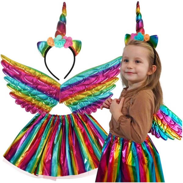 Costum unicorm multicolor, fusta, aripioare si bentita [1]