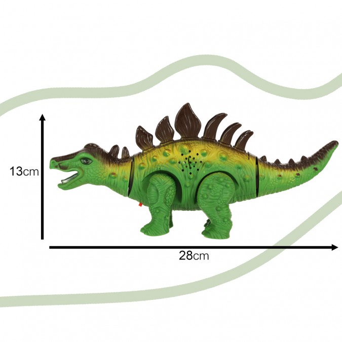 Dinozaur Stegosaurus, jucarie interactiva cu baterie, cu sunete si lumini, verde