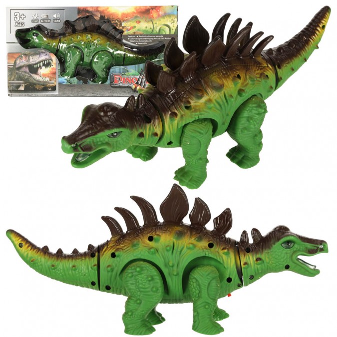Dinozaur Stegosaurus jucarie interactiva cu baterie cu sunete si lumini verde