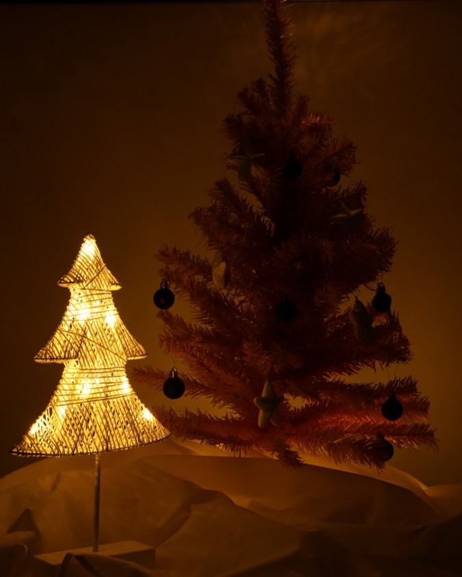 Copacel decorativ pentru Craciun 39cm, 10 leduri, galben cald, cu baterii