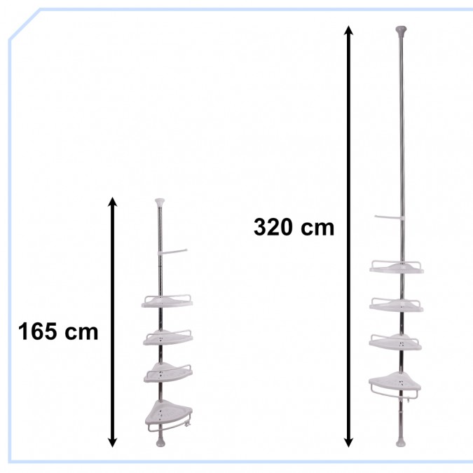 Raft de baie telescopic, pe colt cu 4 polite