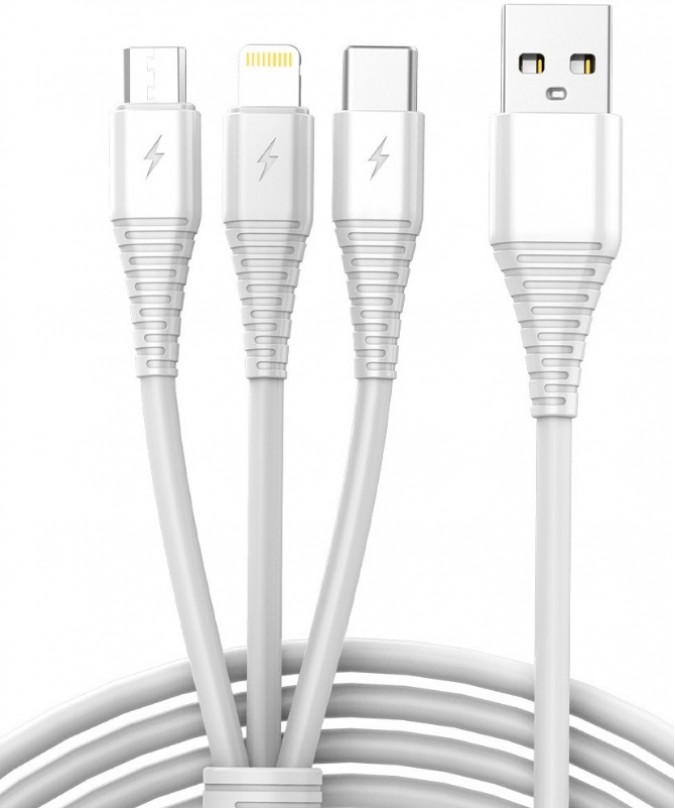 Cablu USB 3 in 1 Micro -Usb, Usb-C,alb, 1m