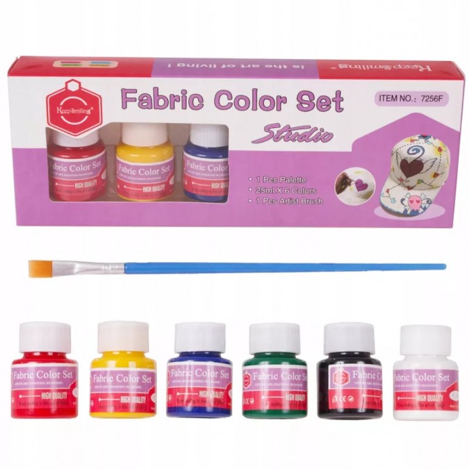 Set pictura pentru haine, stofa, pantofi, 6 culori x 25 ml, cu pensula si paleta de pictura