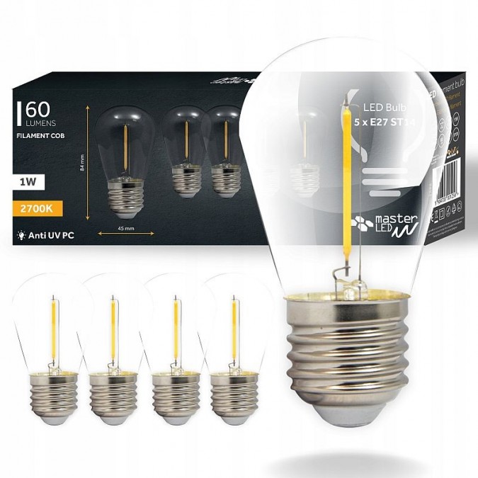 Bec led cob pentru ghirlande luminoase e27 alb cald 1w 60 lm set 5 bucati