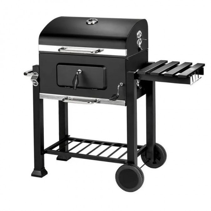 Gratar bbq pe carbune capac rabatabil cu termometru roti transport 115x46x106 cm grill 61.5x46x51 cm