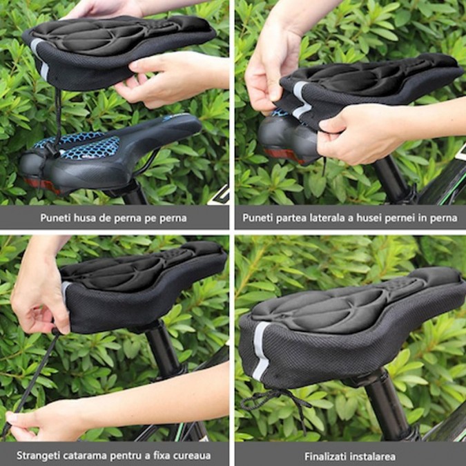 Husa ergonomica pentru scaun bicicleta, antiderapanta, spuma, 28 x 17.5 cm, negru