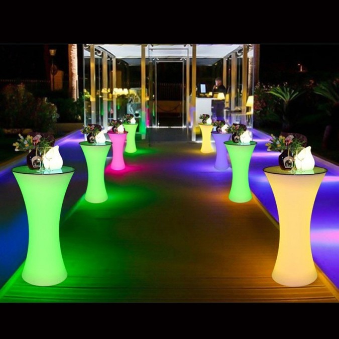 Masa cocktail iluminata led rgb, 16 culori interschimbabile, control telecomanda, 112x58 cm