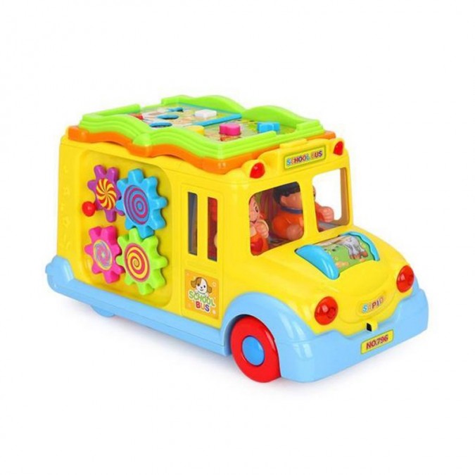 Autobuz scolar interactiv, sunete si lumini, imagini, multicolor, lungime 24 cm, 12 luni+