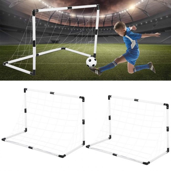 Set fotbal 2 porti fotbal minge si pompa 92x61x48 cm alb negru