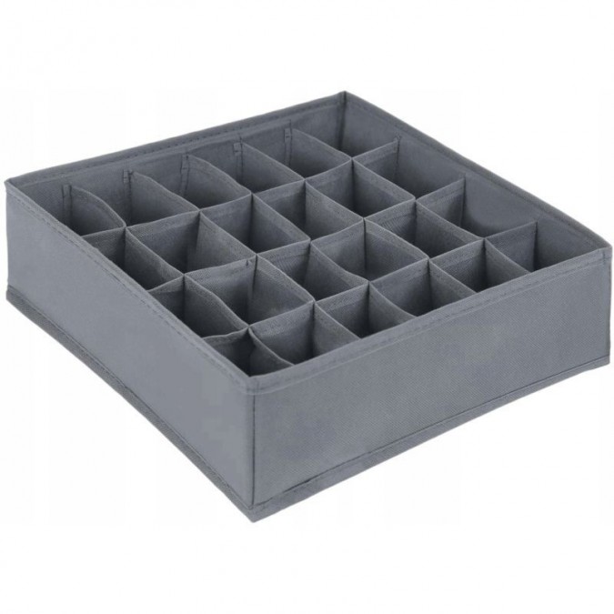 Organizator pliabil pentru sertar 24 compartimente 32.5 x 32.5 cm textil gri