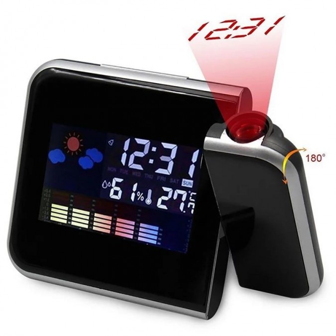 Ceas de birou proiector cu led reglabil ecran lcd alarma data statie meteo de interior