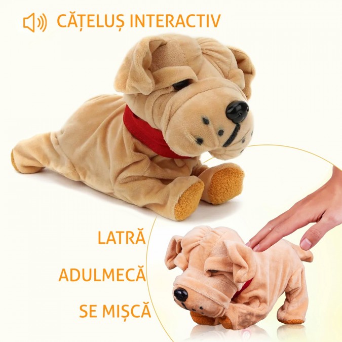 Catel interactiv buldog francez latra se misca adulmeca accesoriu zgarda plus