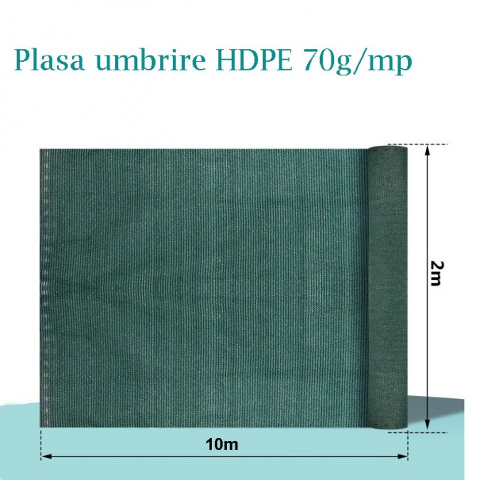 Plasa de umbrire si protectie 2x10 m, grad umbrire 70%, densitate hdpe 70 g/mp