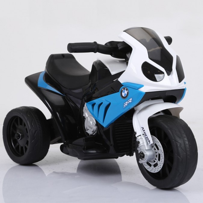 Motocicleta electrica pentru copii, bmw s1000 rr, muzica, faruri, baterie 6v/7ah, alb, albastru